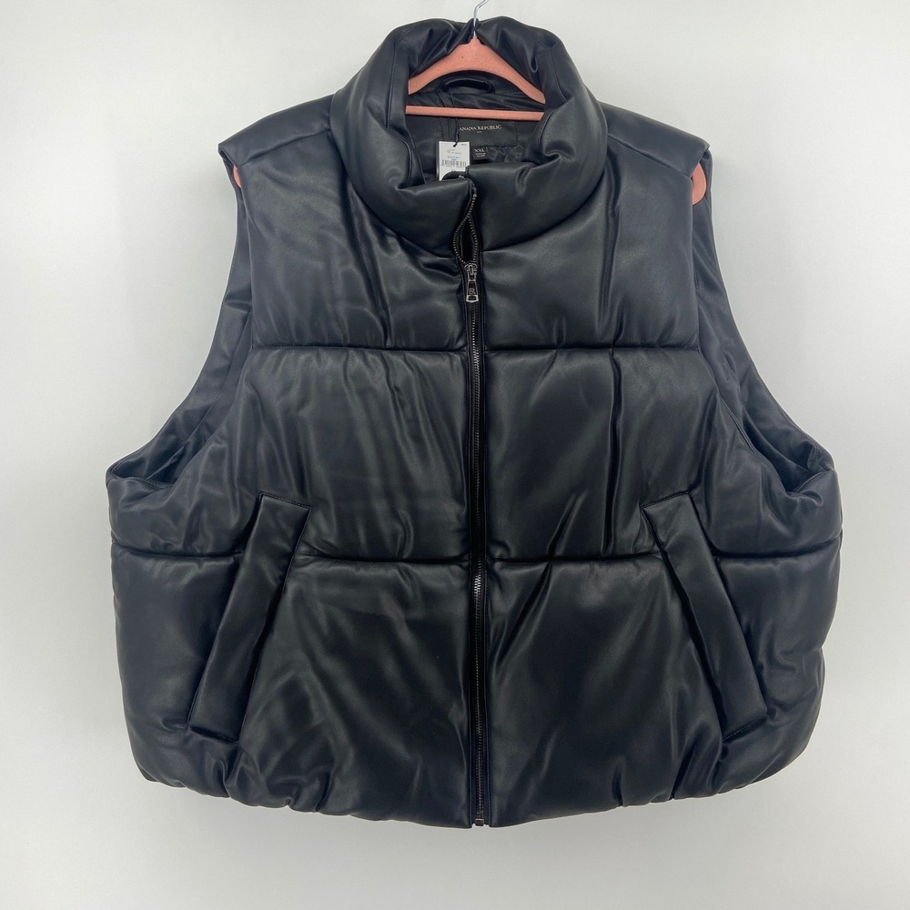 Banana Republic OLX Vegan Leather Puffer Vest Black XXL Unisex 501978-00-1